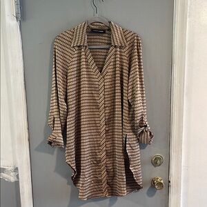 GABRIELLE UNION Black and Tan Buttoned Mini Dress with‎ Notched Collar M